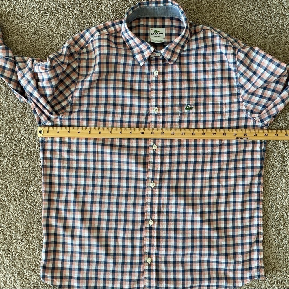 Lacoste Regular Fit Long Sleeve Lightweight Button Shirt Gingham Sz 41 (M-L) - Picture 8 of 11